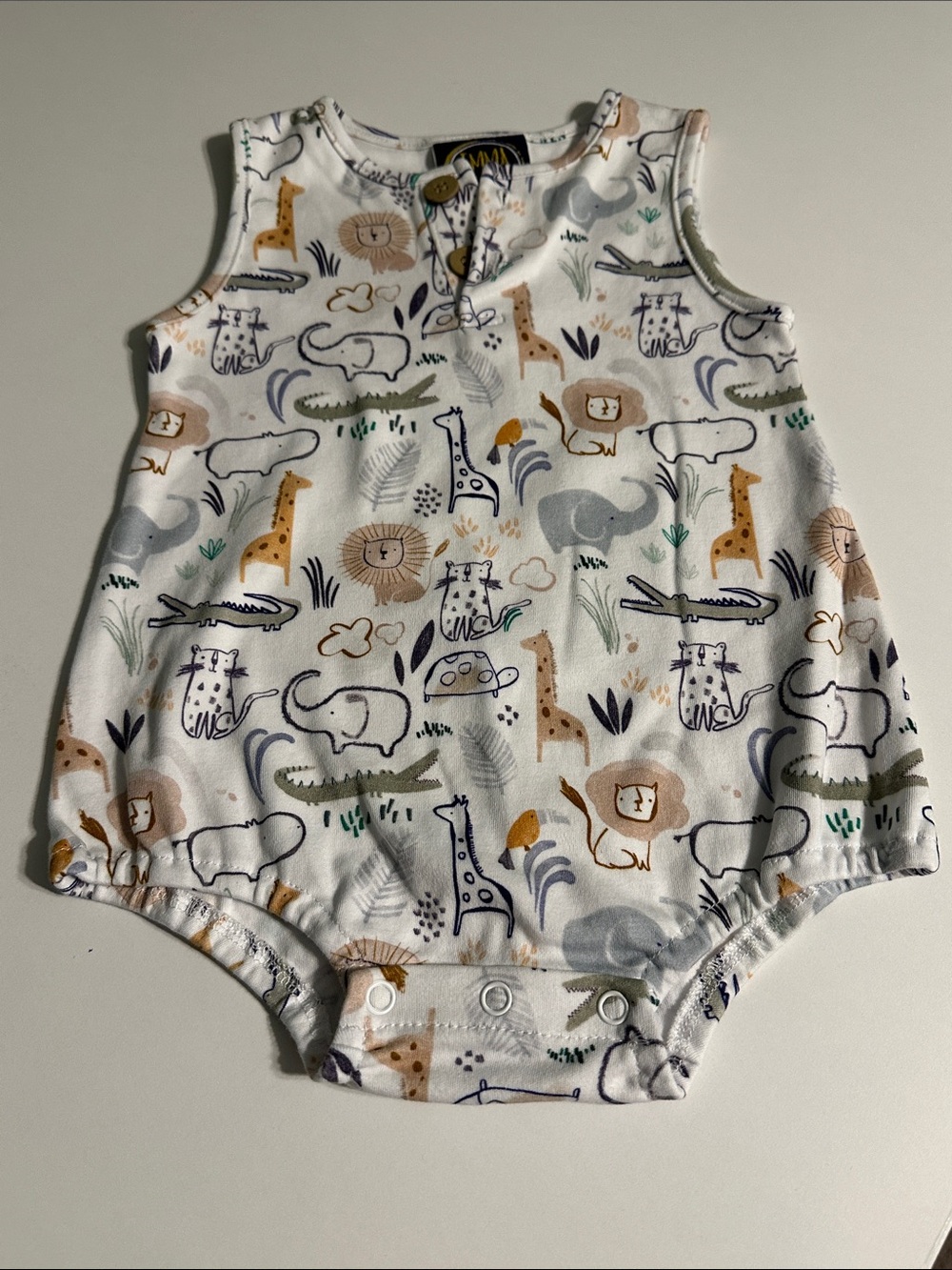 Emma Jean White Safari Print Baby One-Piece